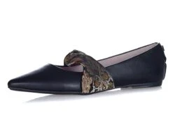Butterfly Twists Lara Black Leather Gold Brocade Memory Foam Flat Mary Jane Shoes