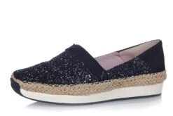 Butterfly Twists Maya Black Glitter Espadrille Memory Foam Flat Shoes