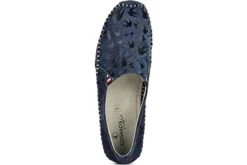 Cosmos Comfort Navy Suede Bird Print Flat Loafer Shoes -Fashion Shoe Store cosmos comfort navy suede bird print flat loafer shoes 303324
