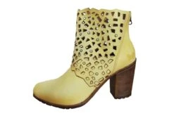 Felmini A027 Iris Laser Cut Mustard Yellow High Heel Leather Ankle Boots
