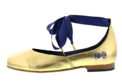 Fly London Cristina Rodrigues Dwell 02 Gold Leather Ankle Strap Flat Shoes