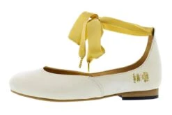 Fly London Cristina Rodrigues Dwell 02 Off White Leather Ankle Strap Flat Shoes