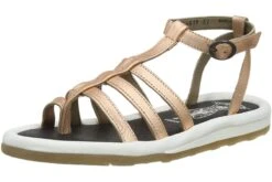 Fly London Font Idra Blush Rose Gold Leather Flat Gladiator Sandals