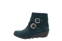 Fly London Perz Dark Petrol Teal Suede Wedge Heel Ankle Boots