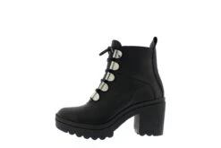 Fly London Tapa Black Leather Lace Up Block Heel Cleated Sole Platform Ankle Boots