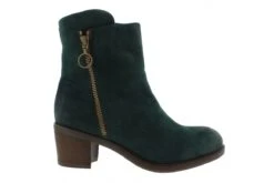 Fly London Zent Dark Green Forest Silky Suede Block Heel Ankle Boots