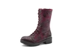 Heavenly Feet Arabella Wine Rose Floral Burgundy Lace Up Block Heel Vegan Boots