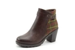 Heavenly Feet Rhona Chocolate Check Brown Block Heel Vegan Ankle Boots