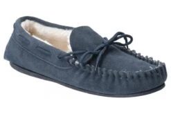 Hush Puppies Allie Navy Suede Faux Fur Lined Moccasin Slippers