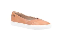 Hush Puppies Tiffany Tan Leather Slip On Flat Comfort Shoes