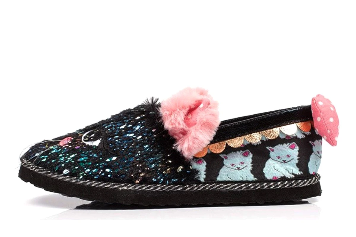 Irregular Choice Cat Nap Black Pink Furry Slippers 3 Irregular Choice Cat Nap Black Pink Furry Slippers