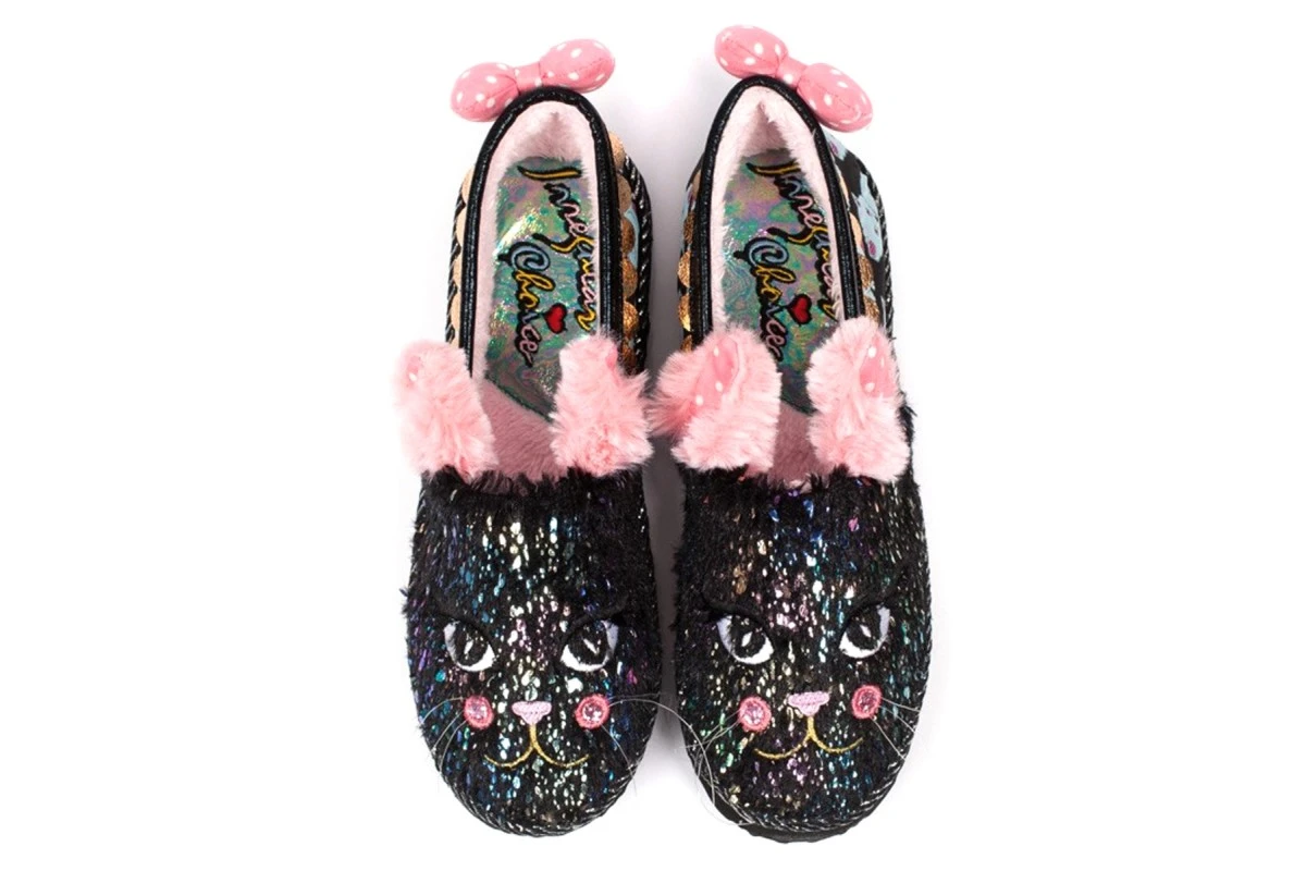 Irregular Choice Cat Nap Black Pink Furry Slippers 5 Irregular Choice Cat Nap Black Pink Furry Slippers - Image 3