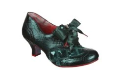 Irregular Choice Cobbles Dark Green Snakeskin Sequin Mid Heel Shoes