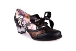 Irregular Choice Corporate Beauty Black Multi Floral Mid Heel Brogue Shoes