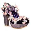 Irregular Choice Cosy Quilt Black Glitter High Heel Pastel Fabric Flowers Mary Jane Shoes
