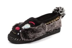 Irregular Choice Doggy Doze Black Grey Furry Slippers