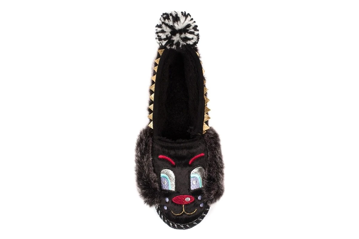 Irregular Choice Doggy Doze Black Grey Furry Slippers 6 Irregular Choice Doggy Doze Black Grey Furry Slippers - Image 4