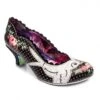Irregular Choice Fly Free Black Floral Polka Dot Glitter Bird Mid Heel Court Shoes