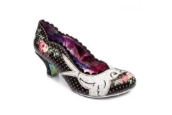Irregular Choice Fly Free Black Floral Polka Dot Glitter Bird Mid Heel Court Shoes