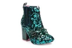 Irregular Choice Garden Pickle Teal Green Sequin High Heel Ankle Boots
