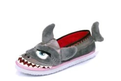 Irregular Choice I Chews You Grey Furry Shark Slippers