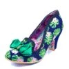 Irregular Choice Kanjanka Navy Green Floral Palm Print Mid Heel Shoes