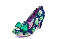 Irregular Choice Kanjanka Navy Green Floral Palm Print Mid Heel Shoes