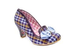Irregular Choice Kanjanka Purple Blue Yellow Tartan Check Mid Heel Shoes