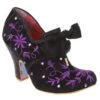 Irregular Choice Penny For Your Thoughts Black Purple Floral Embroidered High Heel Shoes