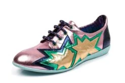 Irregular Choice Star Light Pink Navy Lace Up Flat Shoes