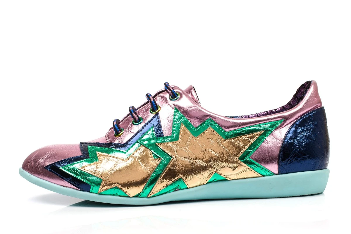 Irregular Choice Star Light Pink Navy Lace Up Flat Shoes 4 Irregular Choice Star Light Pink Navy Lace Up Flat Shoes - Image 2