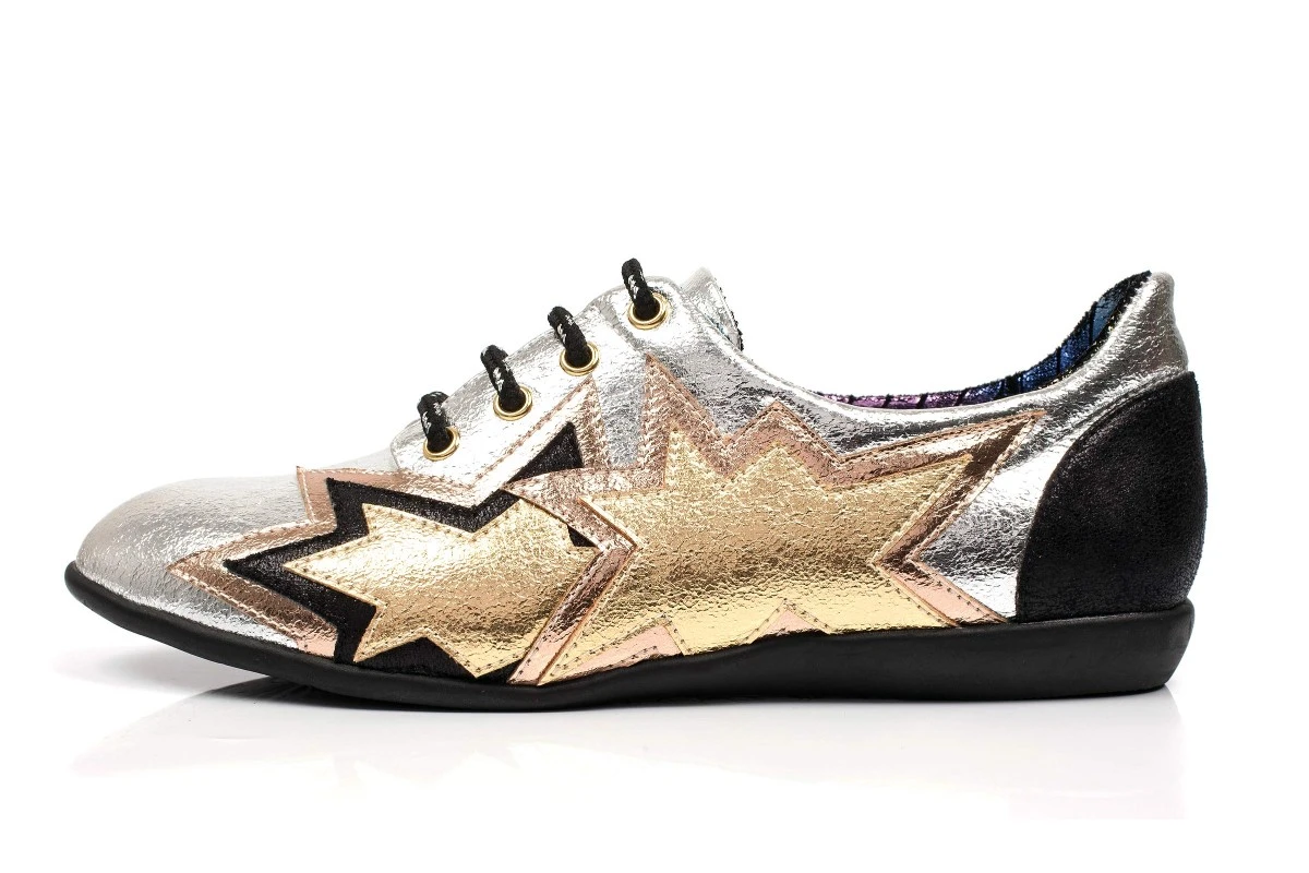 Irregular Choice Star Light Silver Black Metallic Lace Up Flat Shoes 4 Irregular Choice Star Light Silver Black Metallic Lace Up Flat Shoes - Image 2