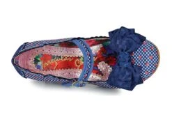 Irregular Choice Summer Breeze Blue Navy Gingham Strawberry Print Mid Heel Mary Jane Shoes -Fashion Shoe Store irregular choice summer breeze blue navy gingham strawberry print mid heel mary jane shoes 147253