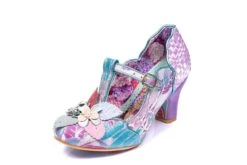Irregular Choice Windermere Light Purple Blue Floral T Strap Mid Heel Shoes