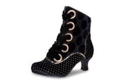 Joe Browns Loki Black Velvet Gold Glitter Polka Dot Mid Heel Lace Up Ankle Boots