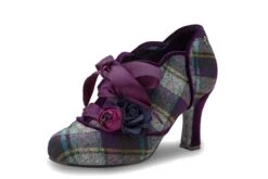 Joe Browns Yazabelle Purple Tartan Checked Lace Up High Heel Shoes