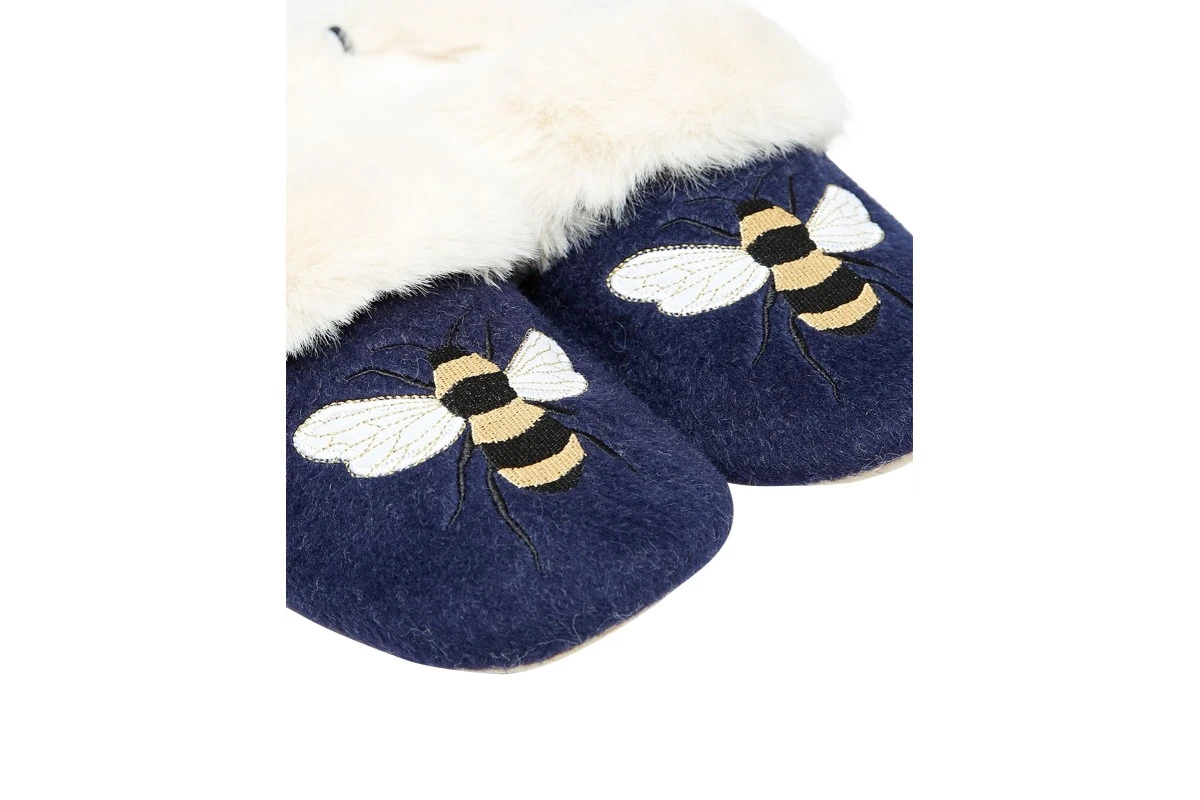 Joules Slippet Luxe Bee Embroidered Faux Fur Lined Navy Ballet Slippers 3 Joules Slippet Luxe Bee Embroidered Faux Fur Lined Navy Ballet Slippers - Image 2