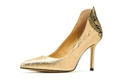 Katy Perry The Starling Gold Crinkle Metallic High Heel Wings Court Shoes