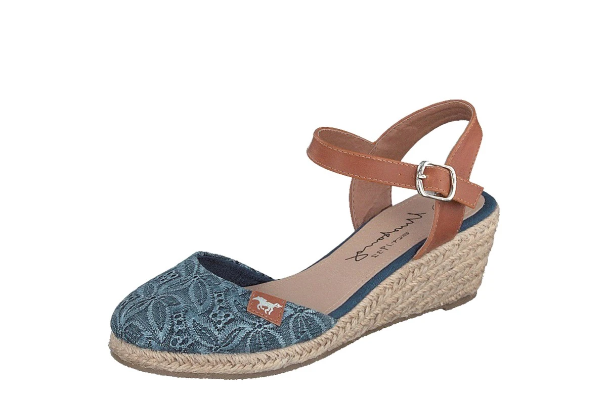 Mustang 1066-910 Blue Floral Embroidered Canvas Mid Wedge Heel Espadrille Sandals 3 Mustang 1066-910 Blue Floral Embroidered Canvas Mid Wedge Heel Espadrille Sandals