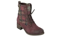 Mustang 1229-512 Bordeaux Burgundy Faux Suede Tartan Lace Up Ankle Boots