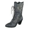 Mustang 1255-504 Blue Grey Patchwork Flower Lace Up Calf Boots -Fashion Shoe Store mustang 1255 504 blue grey patchwork flower mid heel calf boots 40497