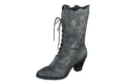 Mustang 1255-504 Blue Grey Patchwork Flower Lace Up Calf Boots