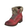 Mustang 1295-601 Red Lace Up Faux Fur Low Heel Combat Ankle Boots -Fashion Shoe Store mustang 1295 601 red lace up faux fur low heel combat ankle boots 122423