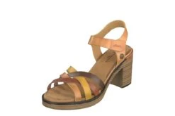Mustang 1357-801 Natural Multi Tan Brown High Block Heel Fashion Sandals