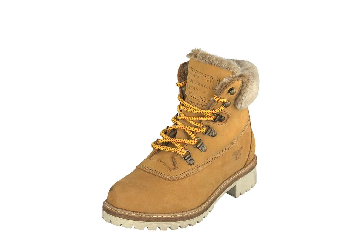 Mustang 2883-602 Camel Leather Lace Up Faux Fur Block Heel Ankle Boots 3 Mustang 2883-602 Camel Leather Lace Up Faux Fur Block Heel Ankle Boots