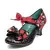 Poetic Licence Apple Spice Black Red Floral Glitter Mid Heel Shoes