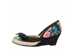 Poetic Licence Charmed Life Black Floral Peep Toe Wedge Shoes