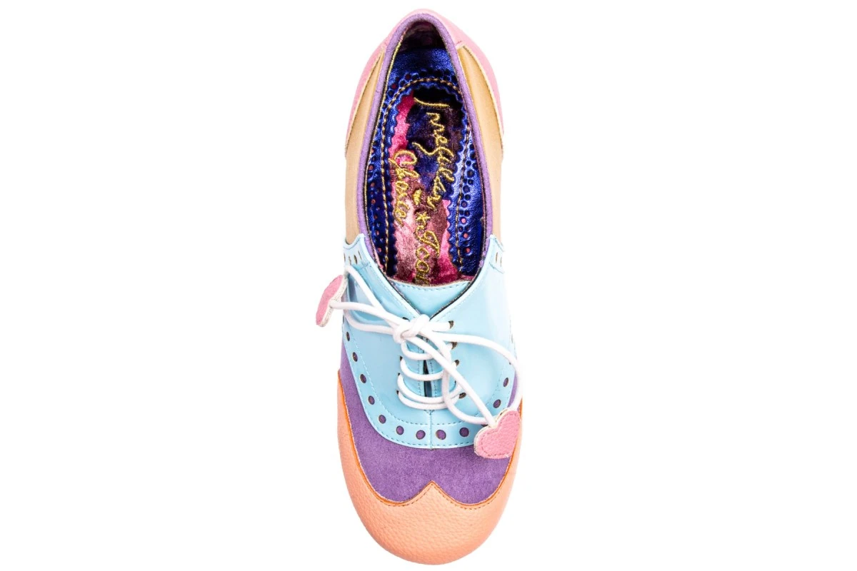 Poetic Licence Clara Bow Pink Multi Pastel Mid Heel Lace Up Brogue Shoes 6 Poetic Licence Clara Bow Pink Multi Pastel Mid Heel Lace Up Brogue Shoes - Image 4