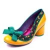 Poetic Licence Mitzi Yellow Mustard Black Teal Cherry Print Mid Heel Shoes -Fashion Shoe Store poetic licence mitzi yellow mustard black teal cherry print mid heel shoes 120380