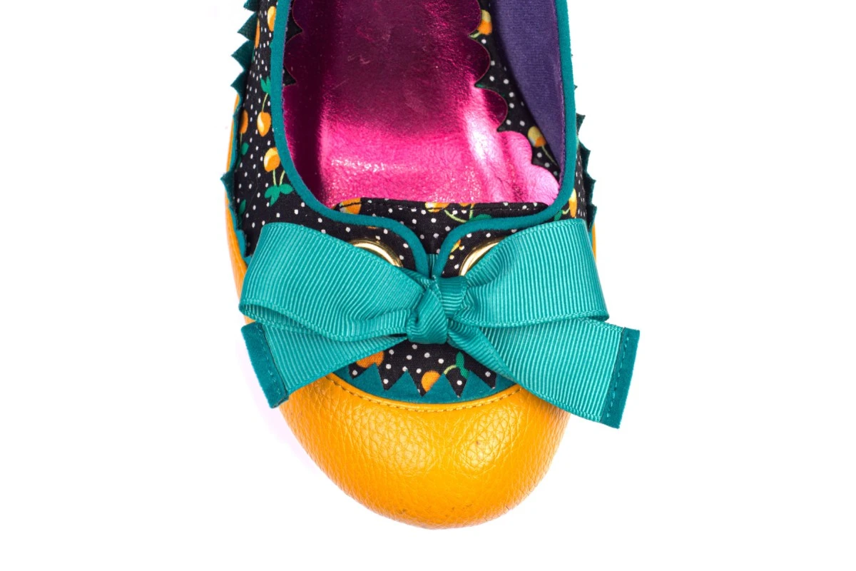 Poetic Licence Mitzi Yellow Mustard Black Teal Cherry Print Mid Heel Shoes 7 Poetic Licence Mitzi Yellow Mustard Black Teal Cherry Print Mid Heel Shoes - Image 5